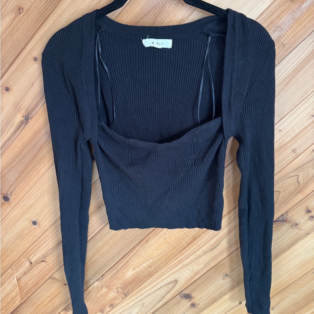 MARBLE Black Ribbed Sweater Top